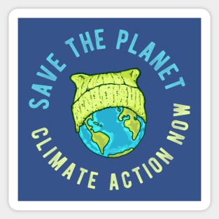 Green Cat Hat Earth - Save the Planet - Climate Action Now Sticker